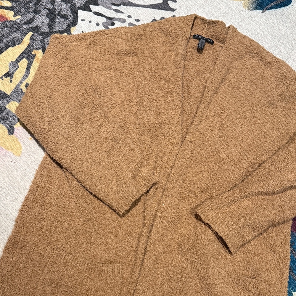 Eileen fisher nubby boucle Cozy Brown Open-Front Cardigan large